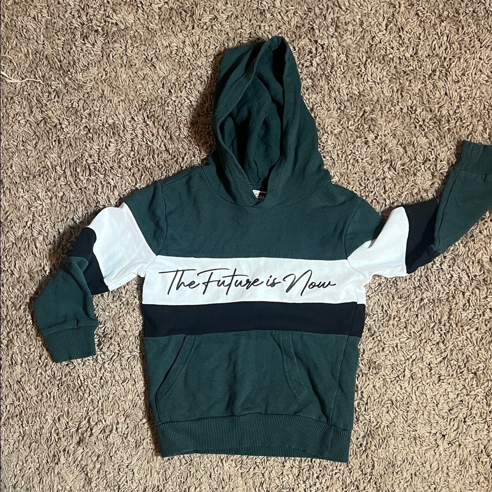Copper Kids Green & Black “The Future Is Now” Graphic Hoodie Size 5